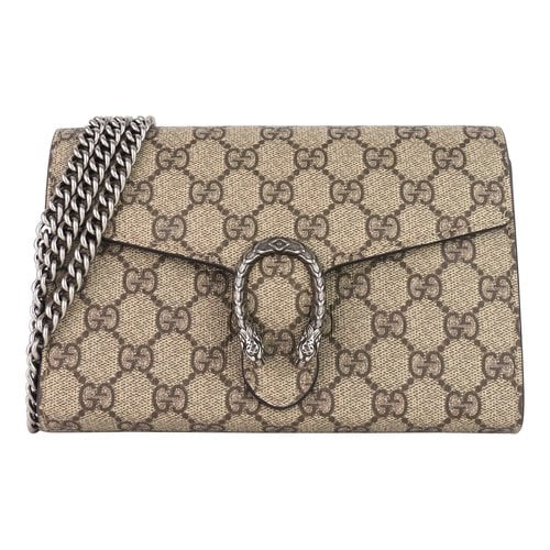 Pre-owned Gucci Gg Marmont Chain Wallet Cloth Crossbody Bag In Beige
