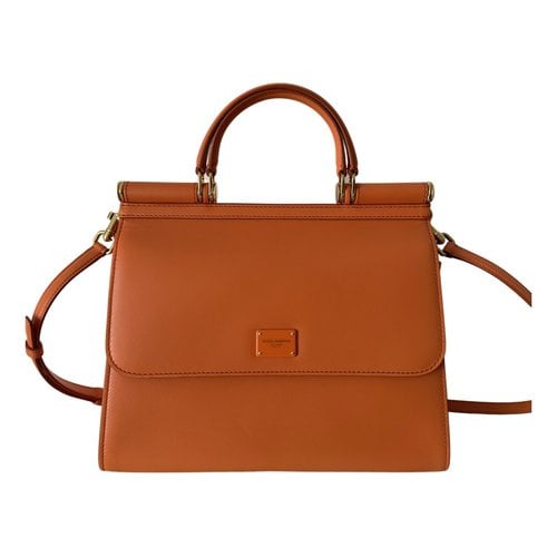 Pre-owned Dolce & Gabbana Sicily Leather Handbag In Orange