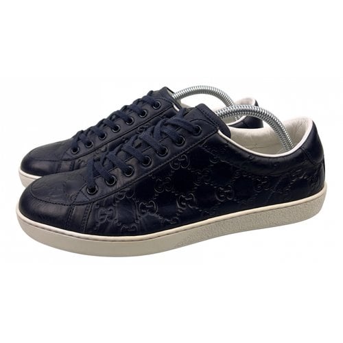 Pre-owned Gucci Leather Low Trainers In Navy