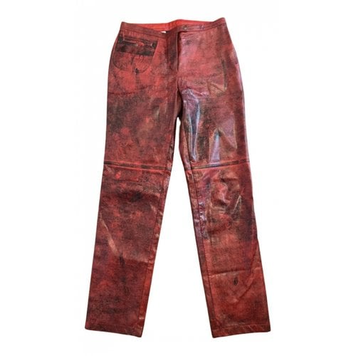 Pre-owned Kenzo Vegan Leather Straight Pants In Red