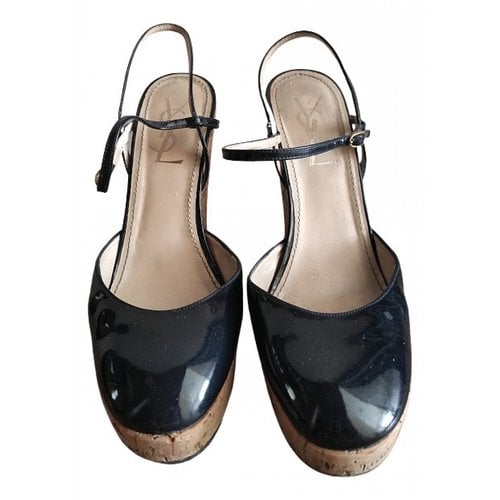 Pre-owned Saint Laurent Patent Leather Sandal In Black