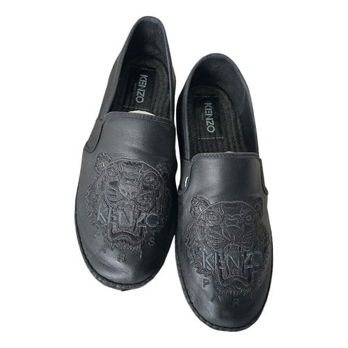 Pre-owned Kenzo Tiger Leather Espadrilles In Black