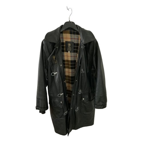 Pre-owned Fay Leather Coat In Black