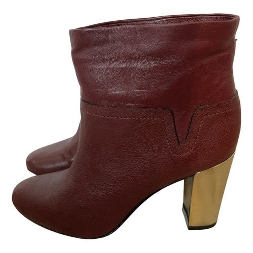 Pre-owned Aerin Leather Western Boots In Burgundy