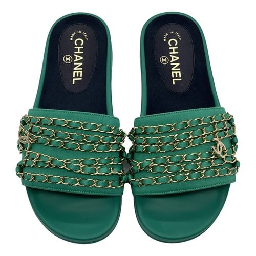Pre-owned Chanel Leather Mules In Green