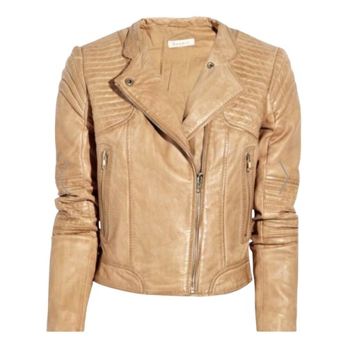 Pre-owned Sandro Fall Winter 2019 Leather Biker Jacket In Camel