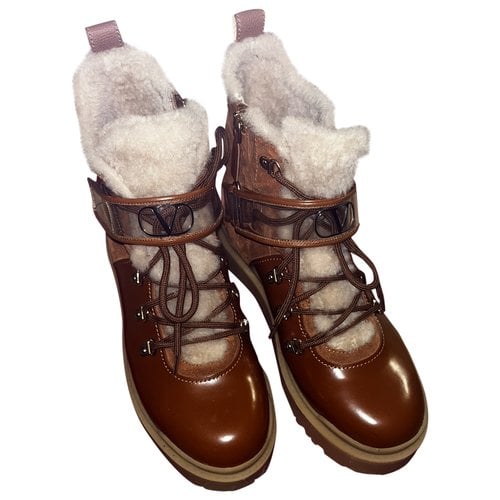 Pre-owned Valentino Garavani Leather Buckled Boots In Brown