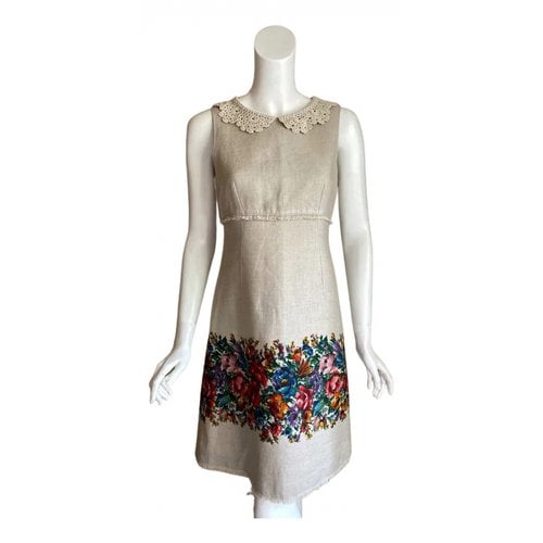 Pre-owned Dolce & Gabbana Linen Mini Dress In Beige