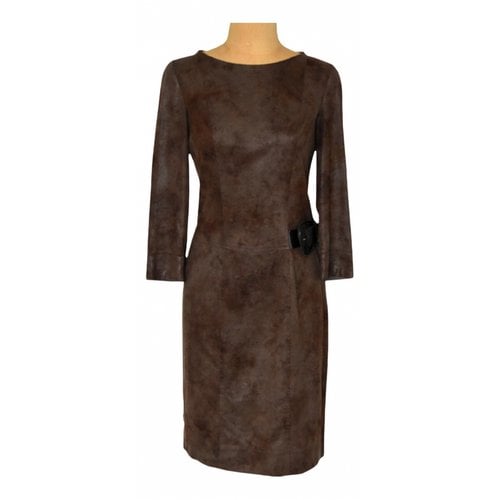 Pre-owned Caroline Biss Vegan Leather Mid-length Dress In Brown