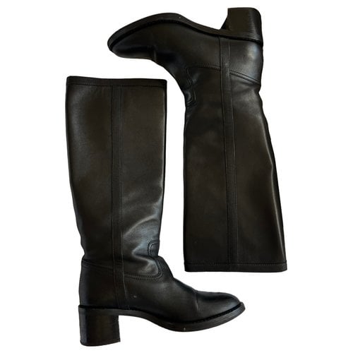 Pre-owned Celine Folco Leather Riding Boots In Black