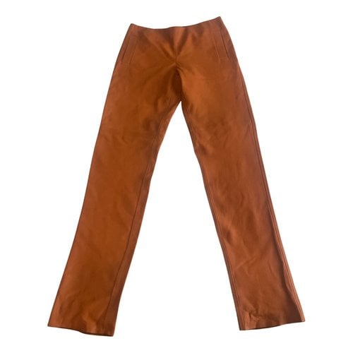 Pre-owned Bottega Veneta Leather Straight Pants In Orange