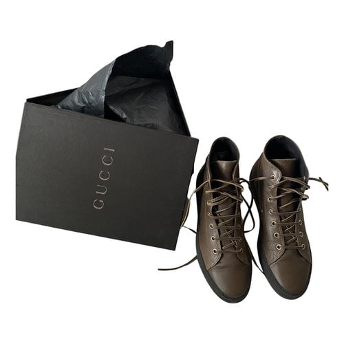 Pre-owned Gucci Leather Lace Up Boots In Brown