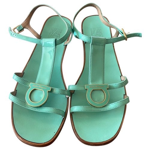 Pre-owned Ferragamo Patent Leather Sandal In Green