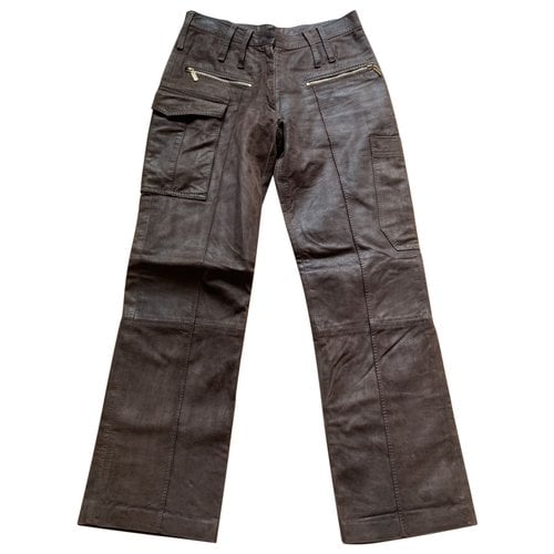 Pre-owned Borbonese Leather Trousers In Grey
