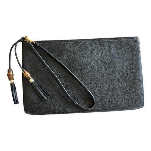 Pre-owned Gucci Guccy Clutch Leather Clutch Bag In Black