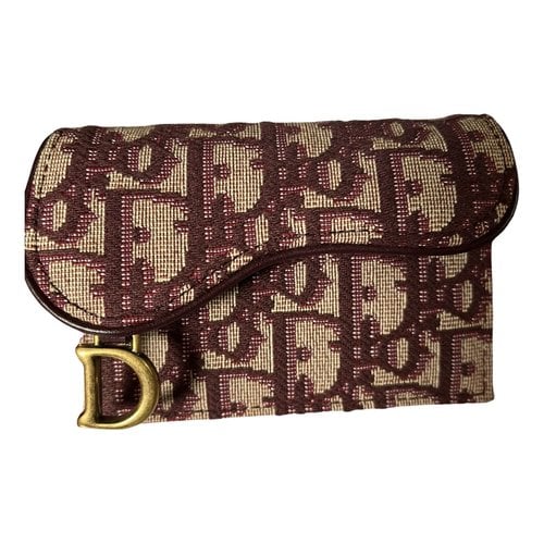 Pre-owned Dior Saddle Cloth Card Wallet In Burgundy