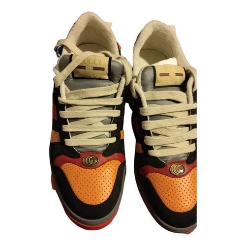 Pre-owned Gucci Leather Trainers In Orange