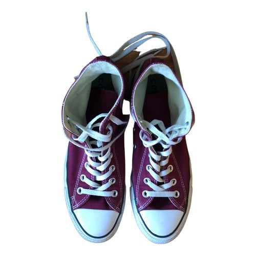 Pre-owned Converse Cloth High Trainers In Burgundy