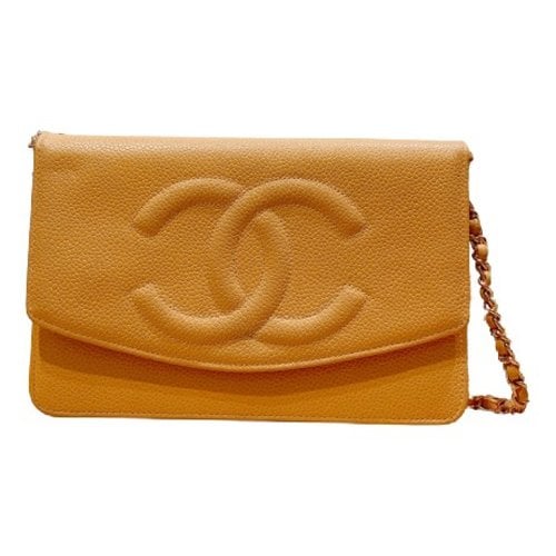 Pre-owned Chanel Wallet On Chain Double C Leather Crossbody Bag In Yellow