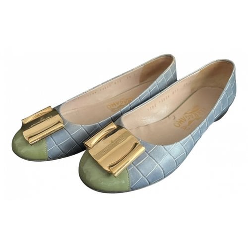 Pre-owned Ferragamo Leather Ballet Flats In Blue