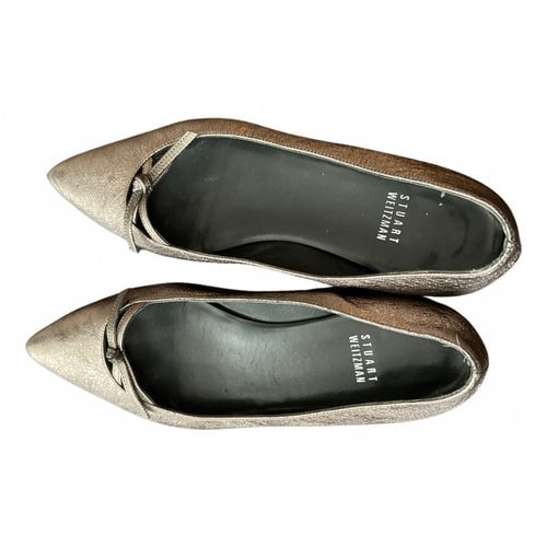 Pre-owned Stuart Weitzman Leather Ballet Flats In Grey