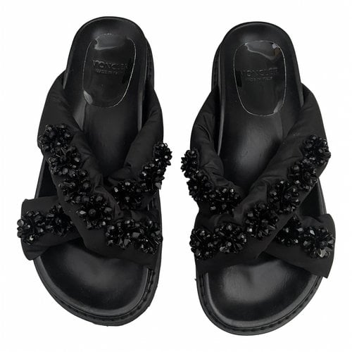 Pre-owned Moncler Glitter Mules In Black
