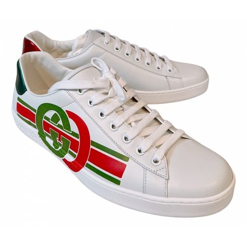 Pre-owned Gucci Ace Leather Low Trainers In White