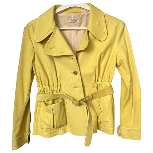 Pre-owned Miu Miu Leather Jacket In Yellow