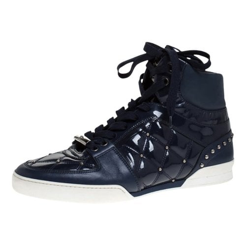 Pre-owned Versace Patent Leather Trainers In Navy