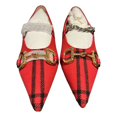 Pre-owned Gucci Tweed Ballet Flats In Red