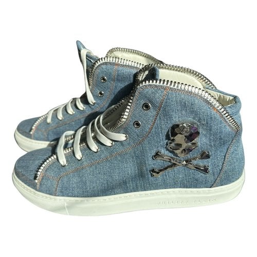 Pre-owned Philipp Plein Cloth High Trainers In Blue