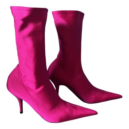 Pre-owned Balenciaga Knife Cloth Ankle Boots In Pink