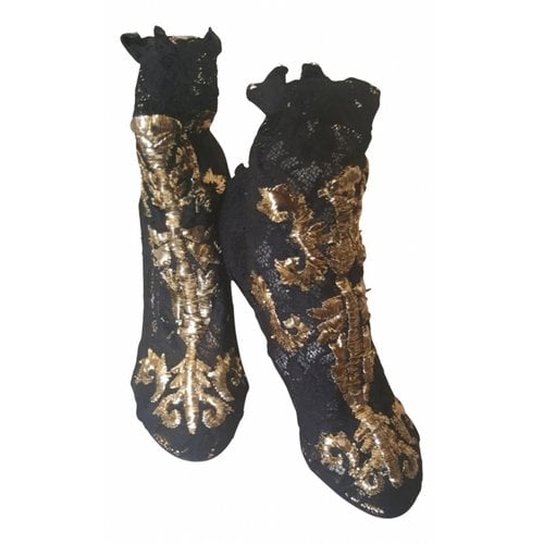 Pre-owned Dolce & Gabbana Cloth Ankle Boots In Black