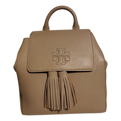 Pre-owned Tory Burch Leather Backpack In Beige