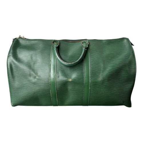 Pre-owned Louis Vuitton Keepall Leather Travel Bag In Green