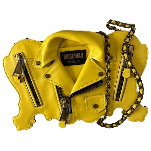 Pre-owned Moschino Biker Leather Handbag In Yellow