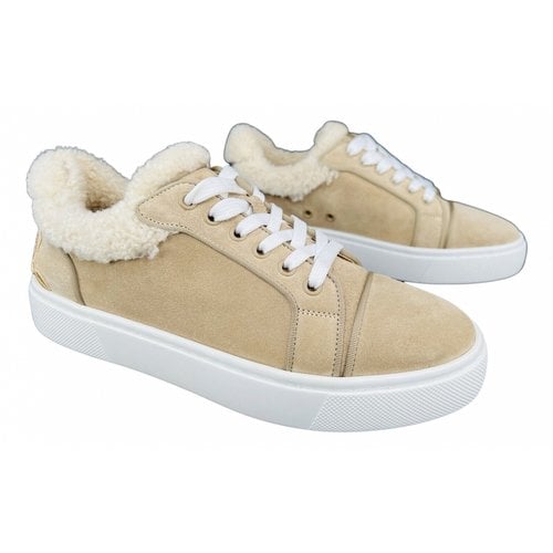 Pre-owned Christian Louboutin Shearling Trainers In Beige