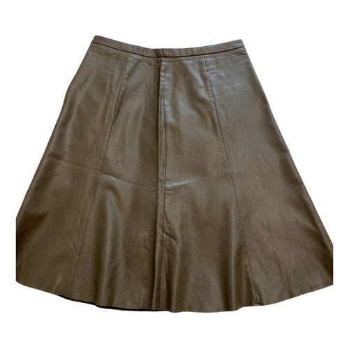 Pre-owned Stefanel Vegan Leather Mid-length Skirt In Khaki