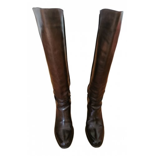 Pre-owned Sartore Leather Riding Boots In Brown