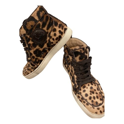 Pre-owned Christian Louboutin Faux Fur Trainers In Brown