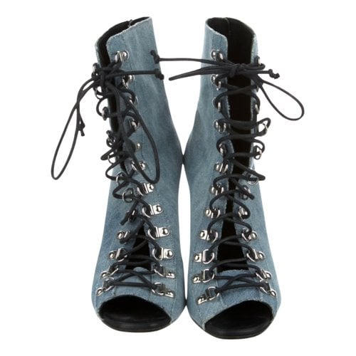 Pre-owned Balmain Cloth Open Toe Boots In Blue