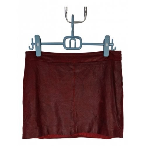 Pre-owned Ganni Leather Mini Skirt In Red