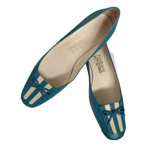 Pre-owned Ferragamo Leather Ballet Flats In Turquoise