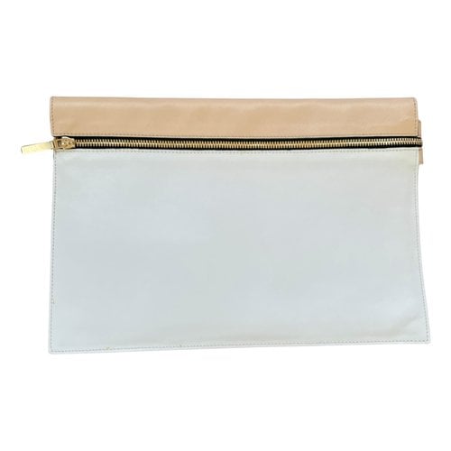 Pre-owned Victoria Leather Clutch Bag In Beige