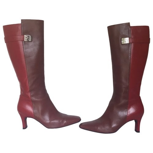 Pre-owned Ferragamo Leather Boots In Burgundy