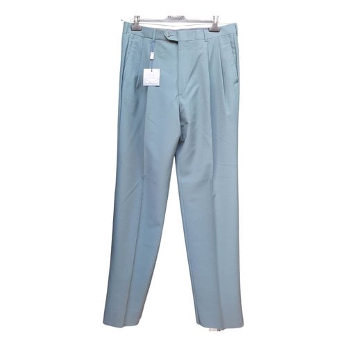 Pre-owned Trussardi Wool Trousers In Turquoise