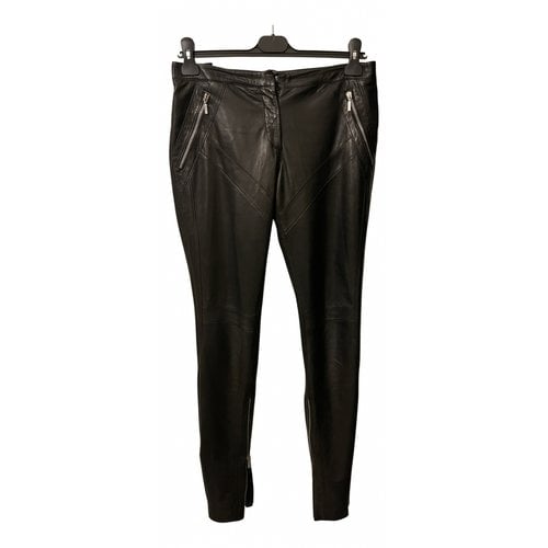 Pre-owned Versace Leather Straight Pants In Black