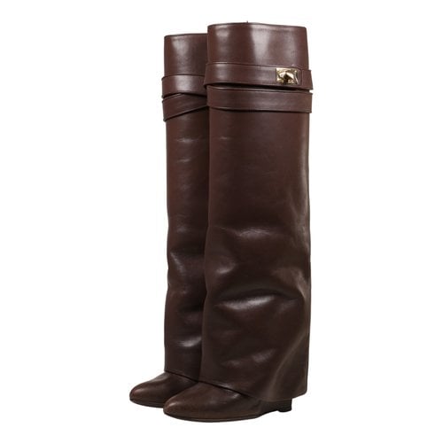 Pre-owned Givenchy Shark Leather Boots In Brown