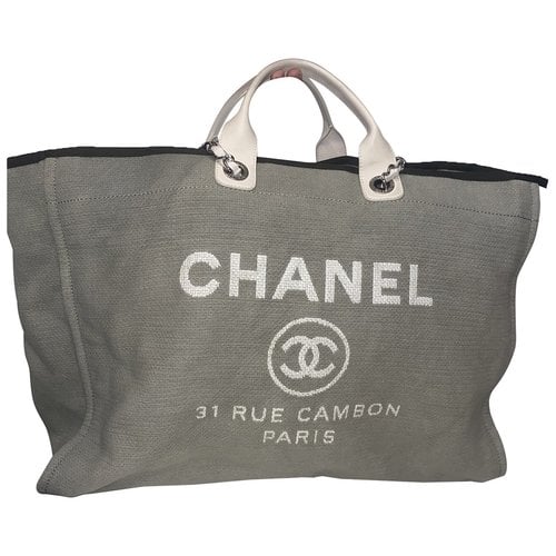 Pre-owned Chanel Deauville Tote In Khaki