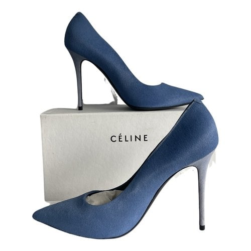 Pre-owned Celine Pony-style Calfskin Heels In Blue